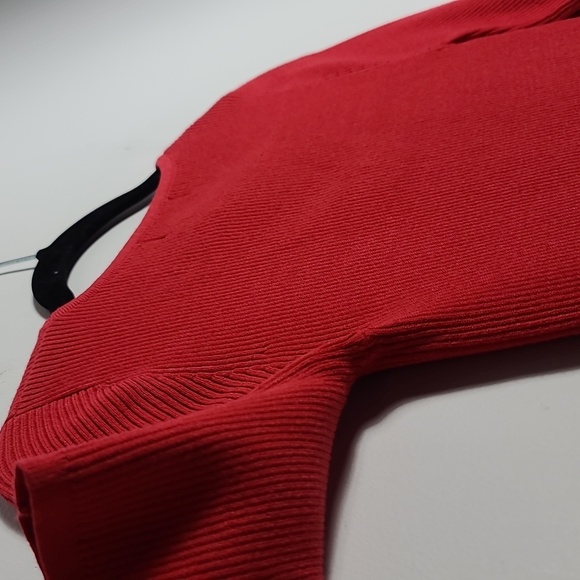 CARMEN MARC VALVO Ribbed Knit Half Sleeve Faux Corset Front Red Sweater Shirt Sm - Picture 12 of 14